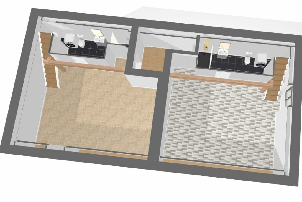 vue3D-2studios-projet renovation réalisation par L'EFFET B.