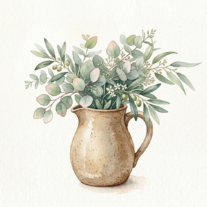bouquet de feuilles dans un pot en grès.