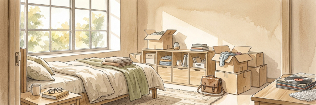 illustration de chambre pendant la mise en cartons